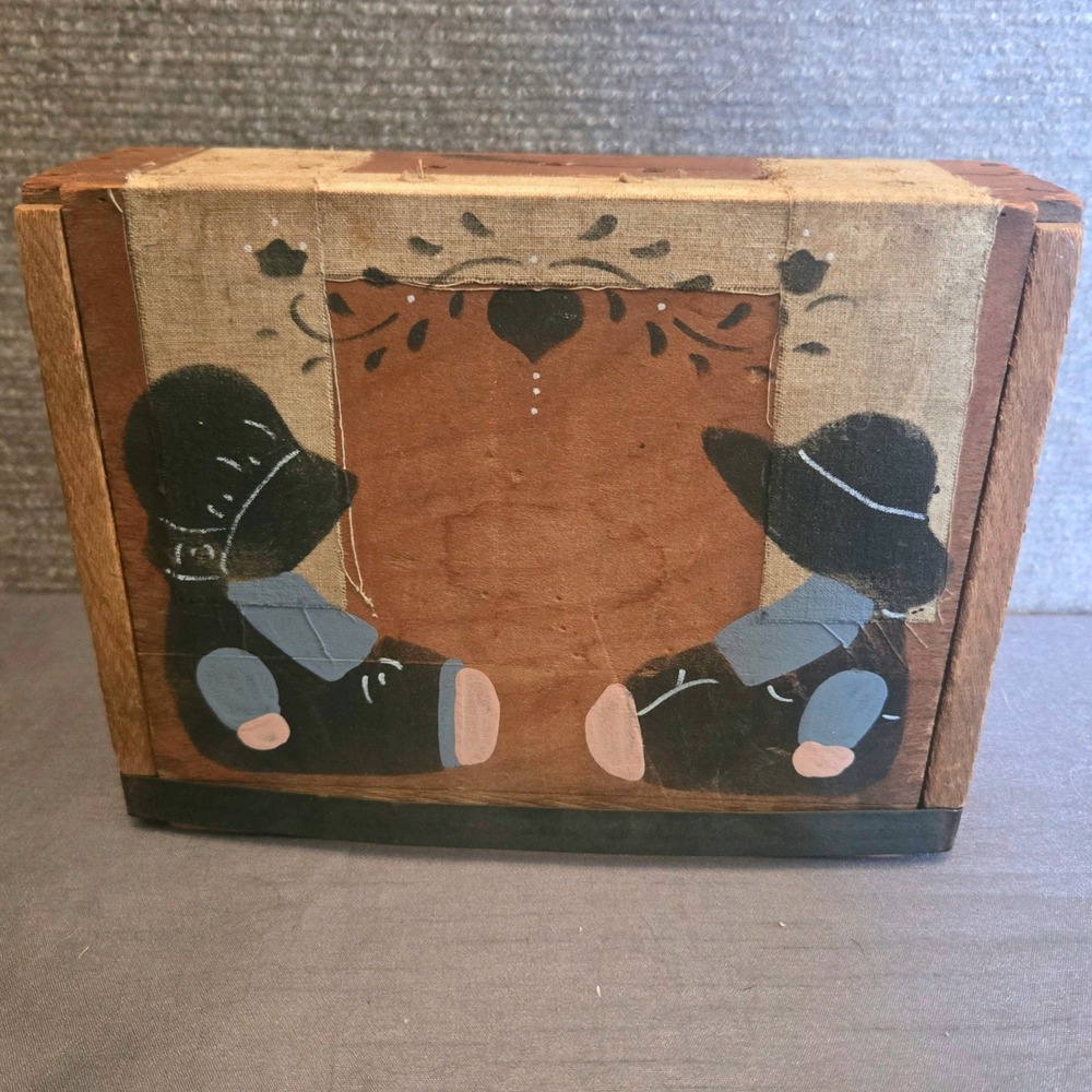 Vtg Golden Wedding Cigar Box Folk Art Hand Painted Amish Couple Sharon Glessner